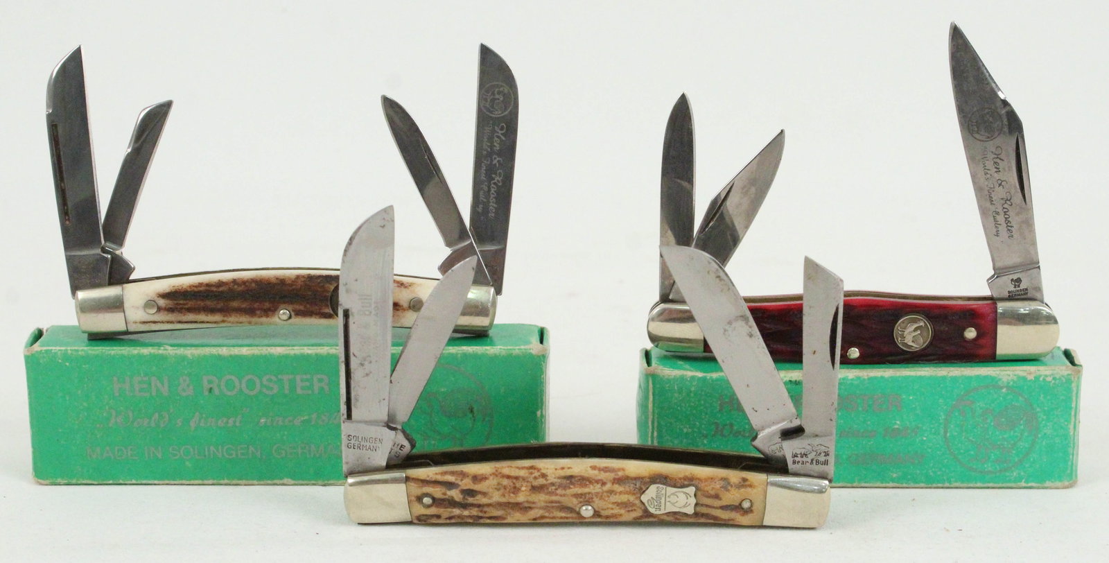Bear & Bull and (2) Hen & Rooster Pocket Knives (1 of 4)