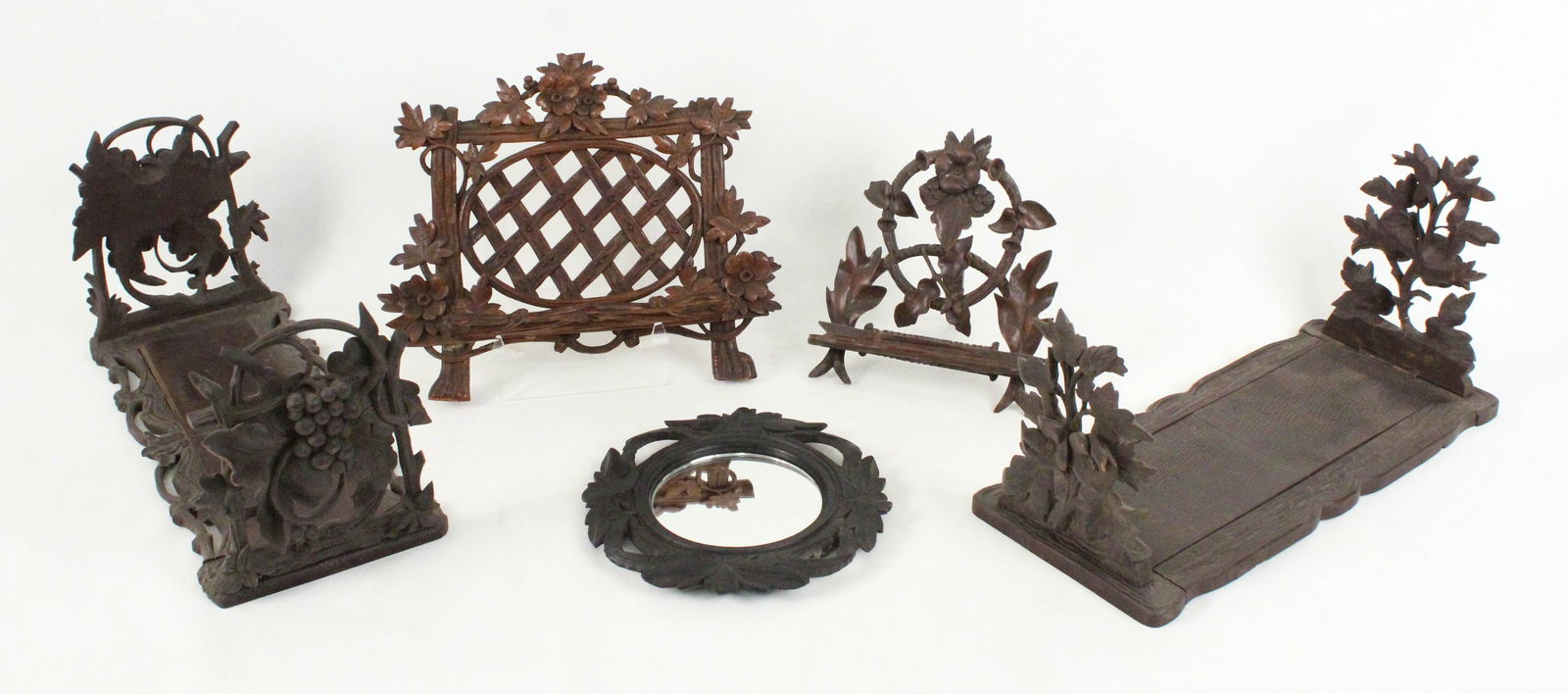 Black Forest Carved Bookends, Easels, & Mirror (1 of 8)