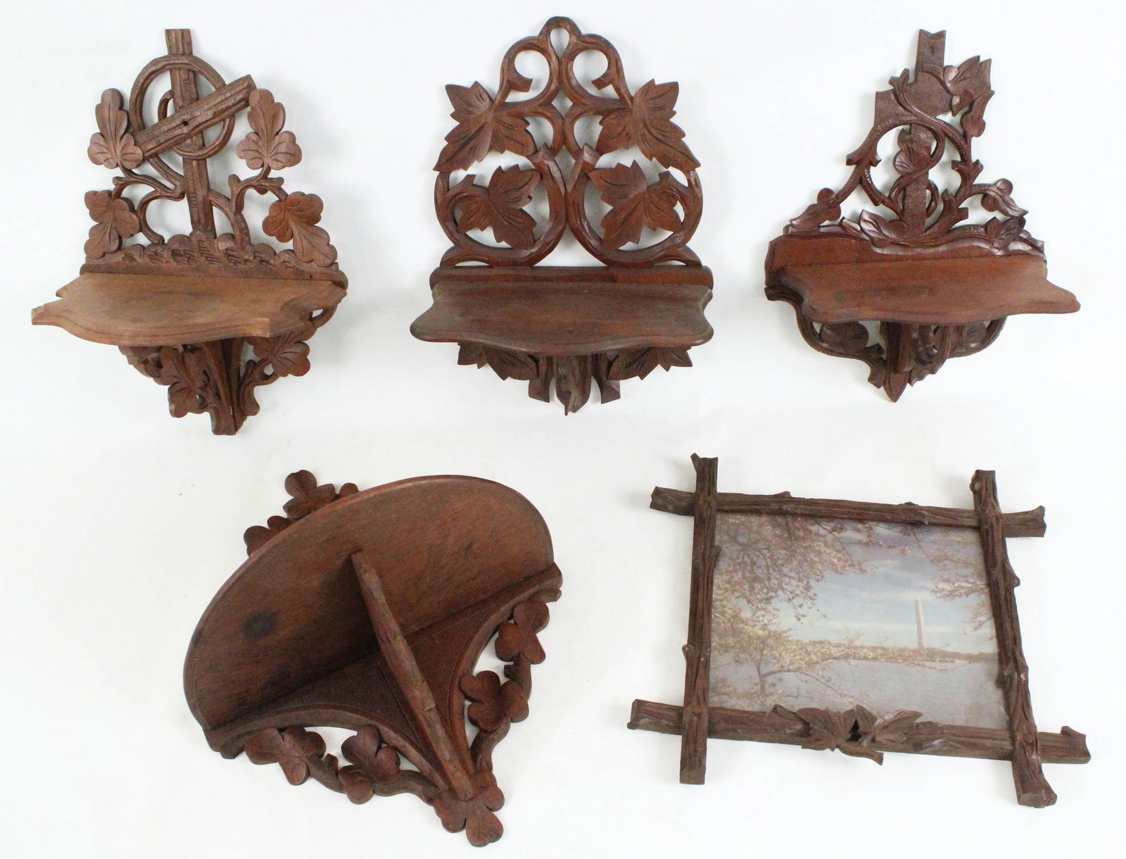 (4) Carved Folding Walnut Shelves, C. 1900 (1 of 6)