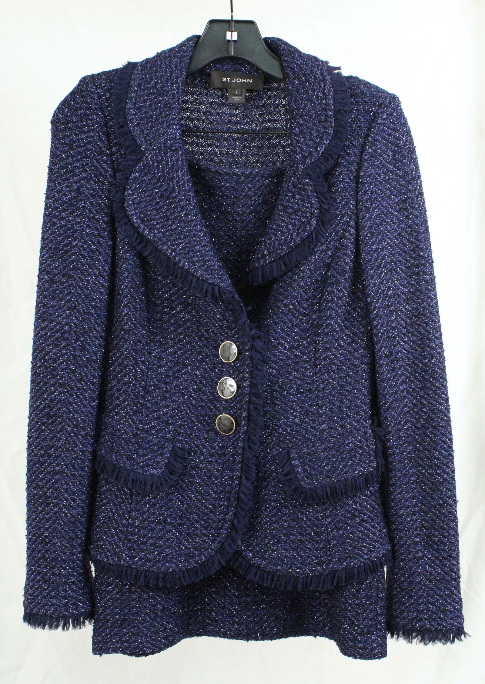 St. John Navy Metallic Jacket w/ Fringe & Skirt (1 of 6)