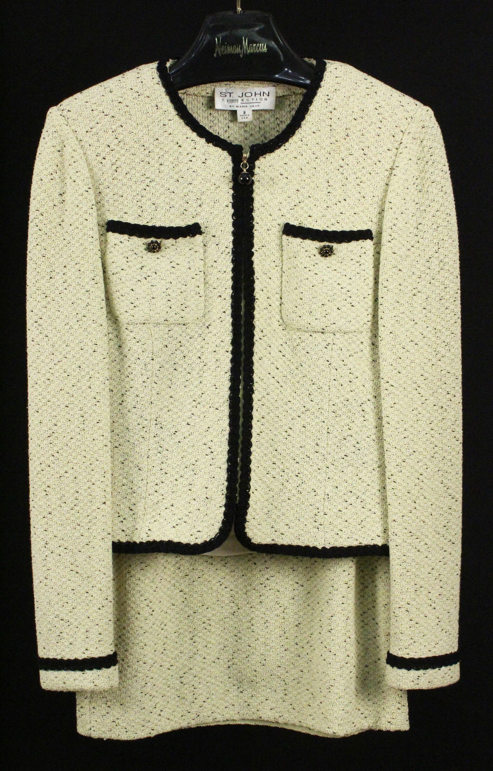 St. John Knit Lemonade & Black Skirt Suit, Size 2 (1 of 8)