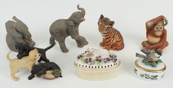 Group of Porcelain Figures, Music Box, & Dish