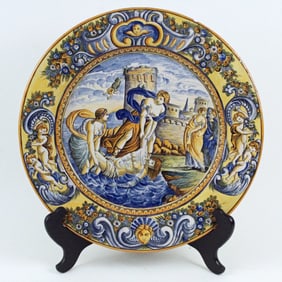 19th C. Italian Majolica Charger w/ Scene