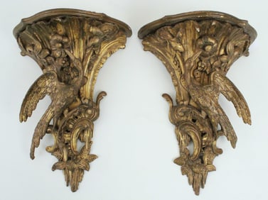 Pair English Chippendale Giltwood Wall Brackets