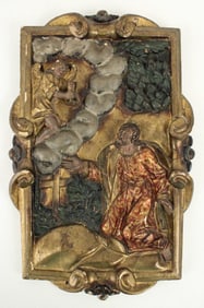 18th C. Colonial Religious Polychromed Wood Panel