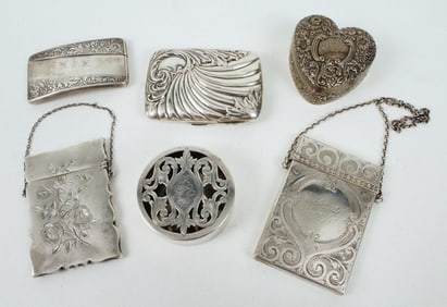 (6) Sterling Card Cases, Ring Boxes & Cigarette