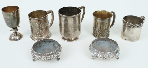 Sterling (4) Cups, & Goblet, Tiffany Cellars