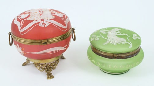 (2) Bohemian Art Nouveau Glass Dresser Boxes
