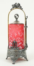 Fenton Cranberry Daisy & Fern Pickle Castor