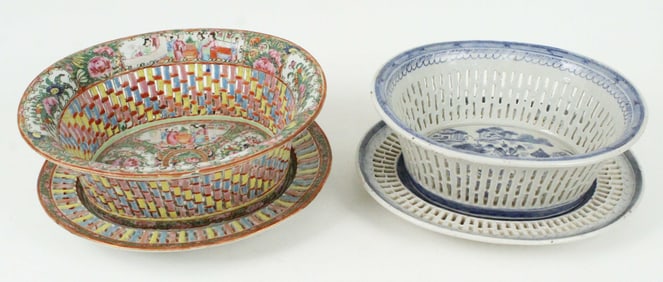 Rose Medallion & Blue & White Chestnut Baskets