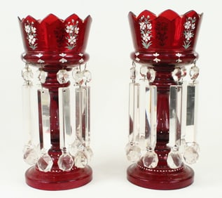 Pair of 19th C. Bohemian Ruby Lusters
