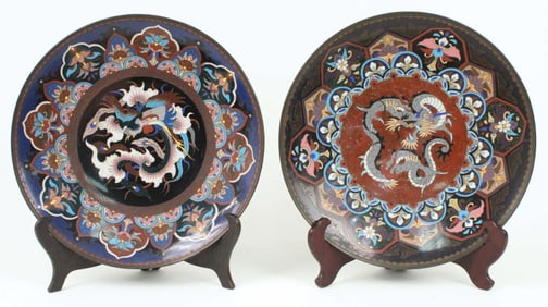 (2) Antique Japanese Cloisonne Chargers