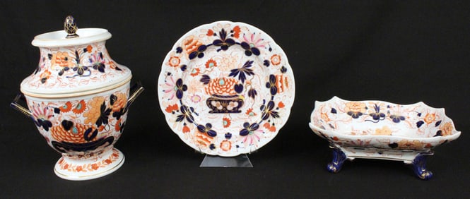 C. 1820 English Imari Ice Pail, Plate, and Dish