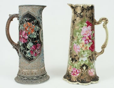 Two Nippon Ceramic Pitchers,H/P Moriage