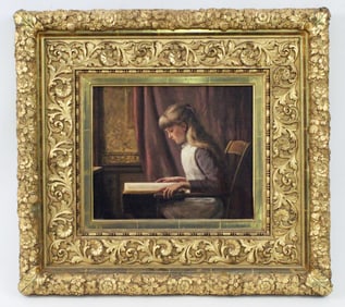Maximilien E. Sand, (19th C) Girl Reading O/C