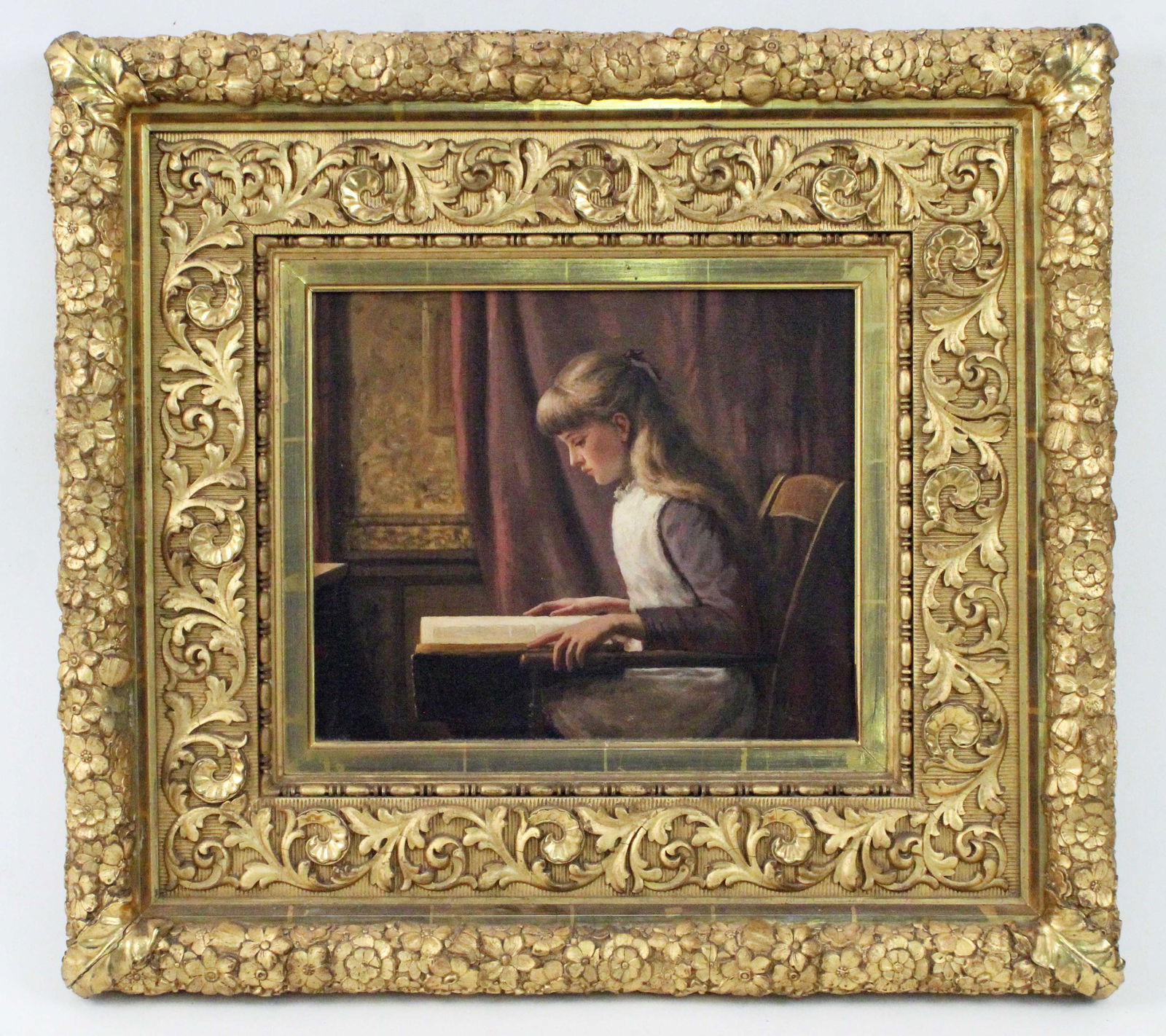 Maximilien E. Sand, (19th C) Girl Reading O/C (1 of 5)