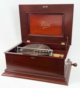Mira 15 1/2" Disc Mahogany Music Box C. 1900