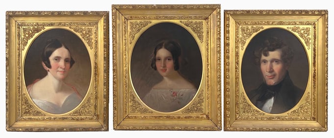 19th C. Portraits, Mother, Father, Daughter O/C