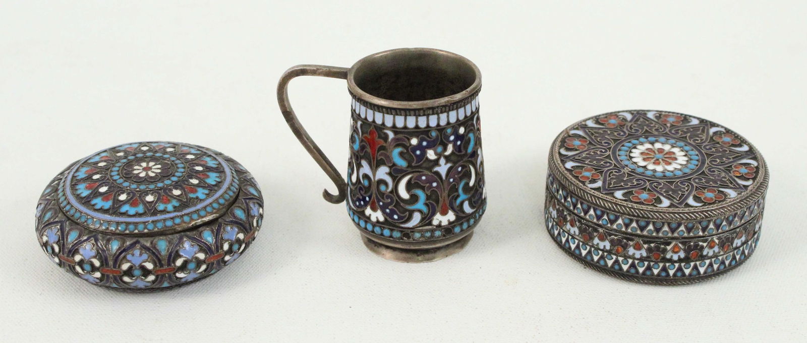 Russian Silver Enameled Pill Box, Cup, & Box 1890 (1 of 8)