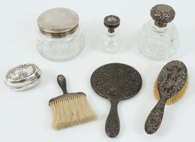 Sterling Silver & Cut Glass Dresser & Travel Items