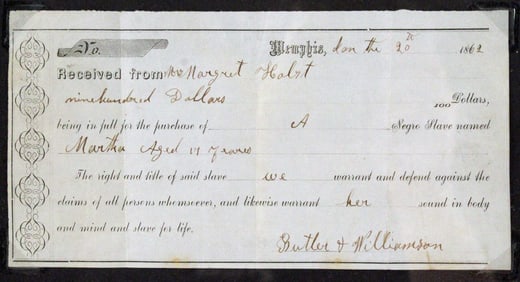 1862 Memphis Slave Bill of Sale