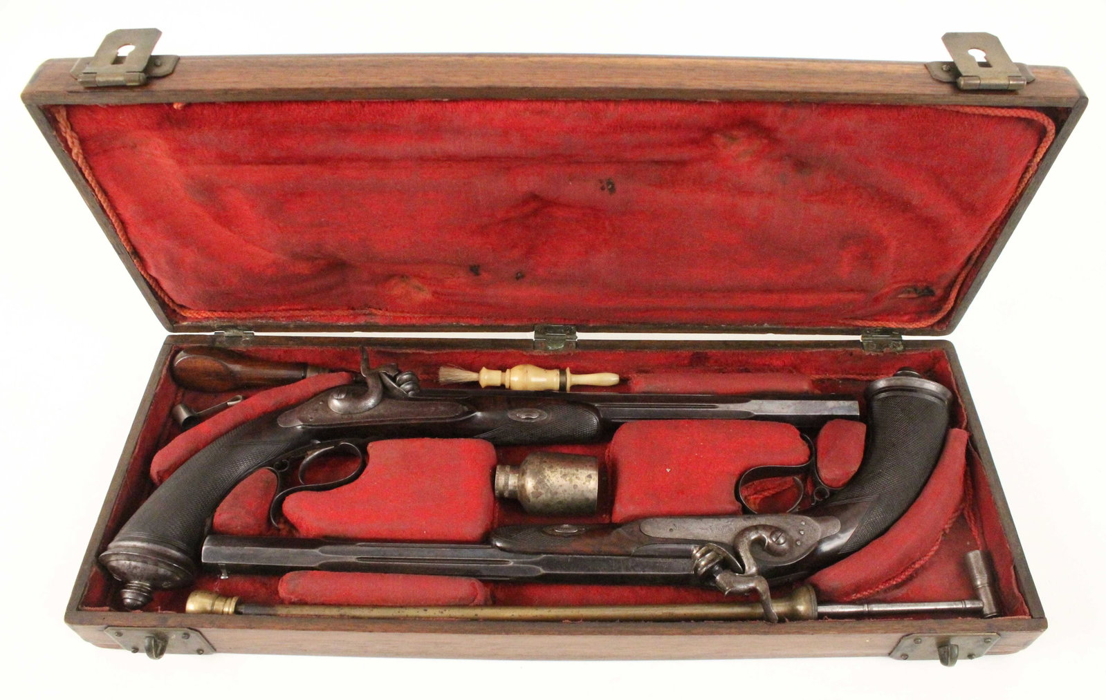 L. Chobert Paris, J. M. Happoldt Dueling Pistols: L. Chobert Paris, J. M. Happoldt, Charleston, South Carolina .44 Caliber Dueling Pistols, Circa 1835. The barrels are engraved by the manufacturer, "L. Chobert Arq 16 Rue Lafayette, Paris" and with th