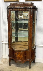 French Curio w/ Marquetry Flower Inlay & Bronze
