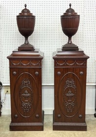 Pair George III Style Mahogany Pedestals & Urns