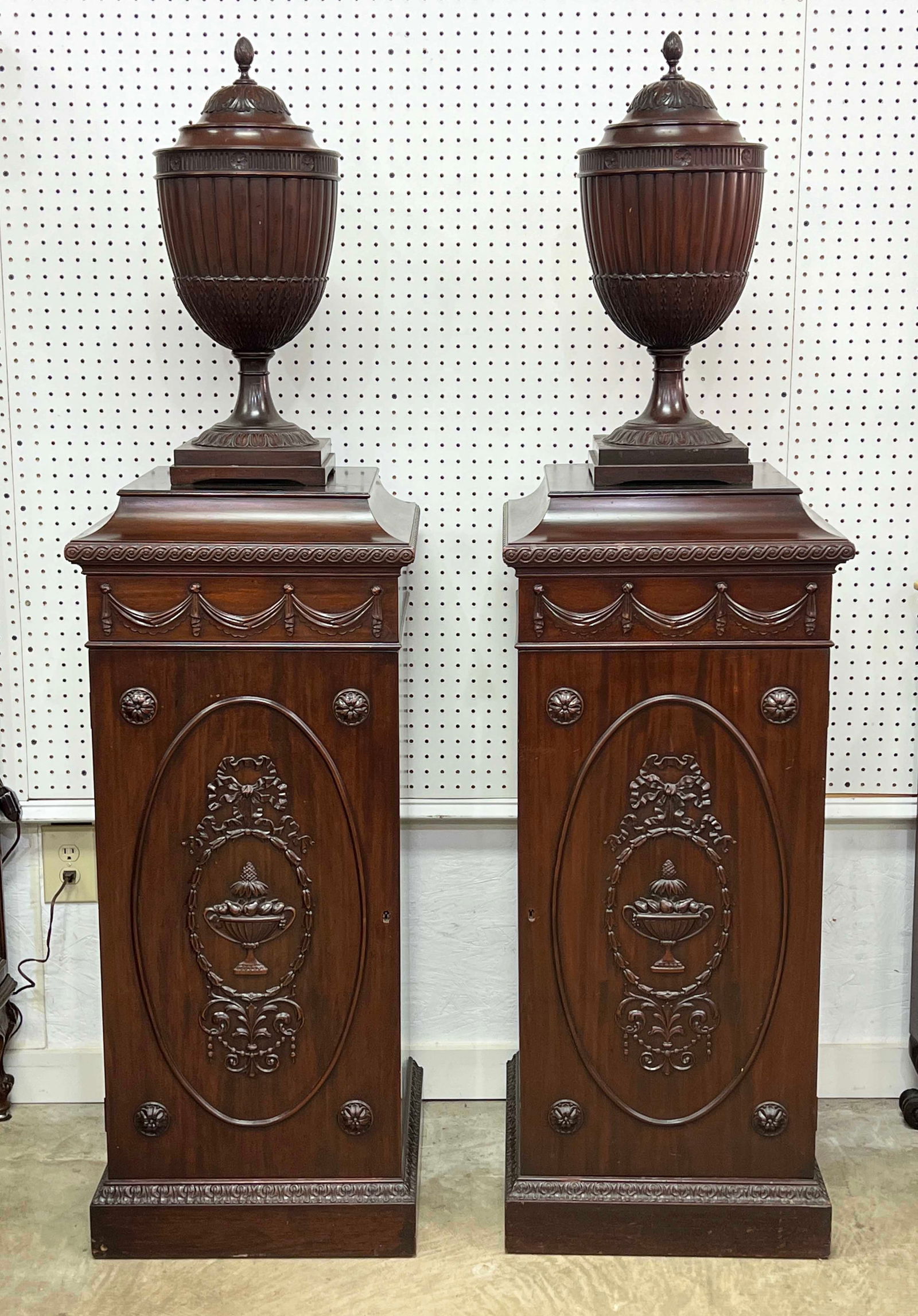 Pair George III Style Mahogany Pedestals & Urns (1 of 7)