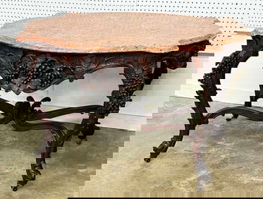Rosewood Marble Top Table w/ Grapes, Attrib. Roux