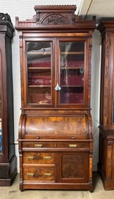 Victorian East Lake Walnut Cylinder Roll Desk
