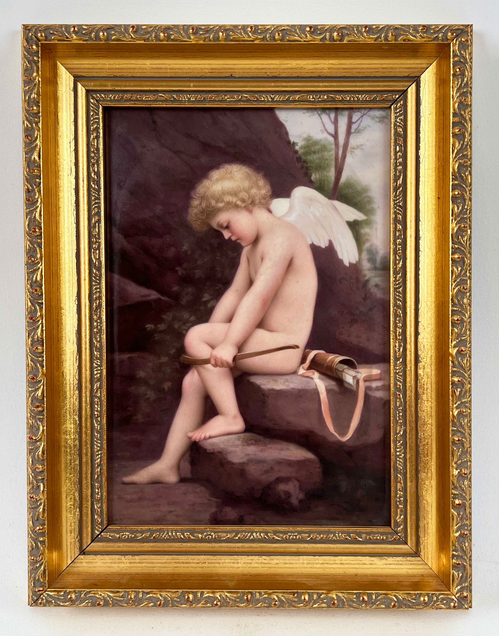 Hand Painted Porcelain Plaque of Cupid, 19th C. (1 of 4)