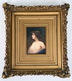 Hand Painted Porcelain Plaque of Nude Lady