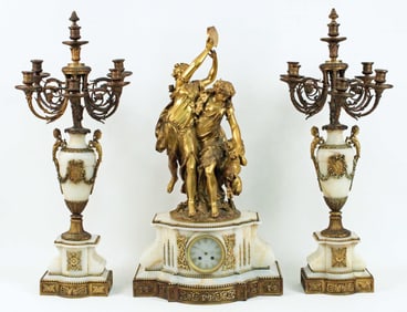 Napoleon III Clock Set by Raingo Freres 19th C.