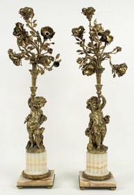 Pair of 19th C. Louis XVI Style Putti Candelabras