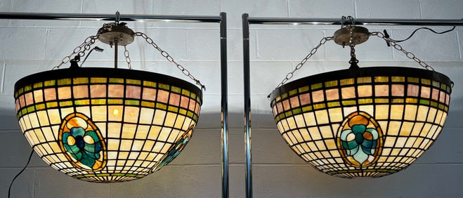 Monumental Pr Tiffany Style Dome Lights E. 20th C.