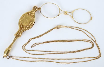 Victorian 14K Gold Folding Lorgnette Glasses