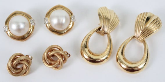 (3) Pairs of 14K Gold Ladies Earrings