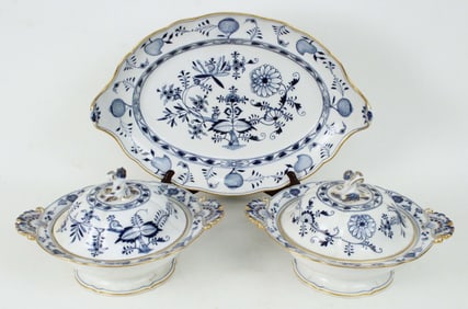 Meissen Blue Onion Porc. Platter & Covered Dishes