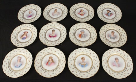 12 Sevres 19th C Porcelain Portrait Plates