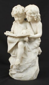 Marble of Children Reading Book, Late 19th C.