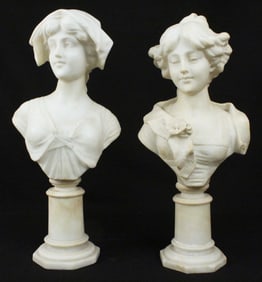 Two Alabaster Bust of Ladies C. 1910