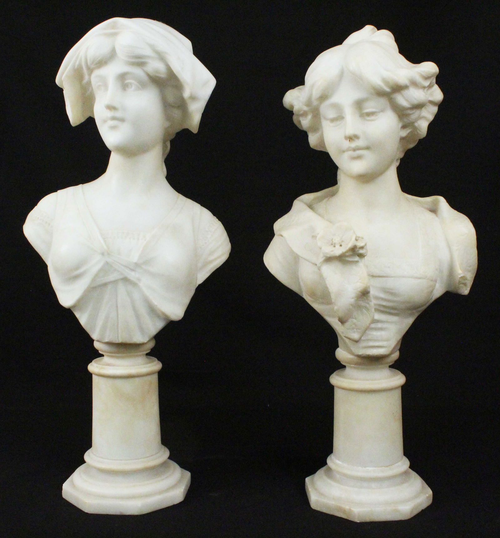 Two Alabaster Bust of Ladies C. 1910 (1 of 6)