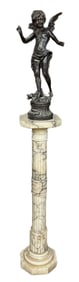 White Marble Pedestal with Greek Key Circa 1900