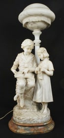 Alabaster and Marble Lamp w/ Boy & Girl