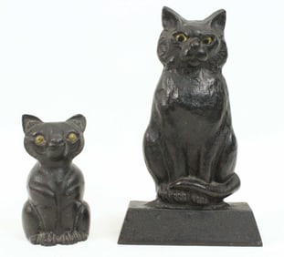 Two Cast Iron Black Cat Doorstops