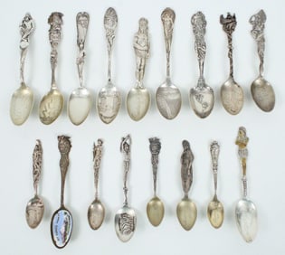 Group of (16) Indian Sterling Souvenir Spoons