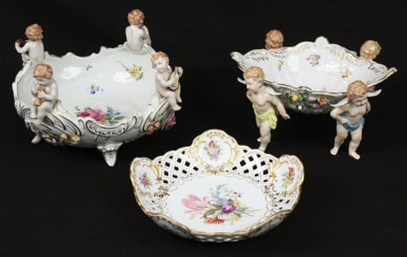 (3) Dresden Hand Painted Porcelain Bowls