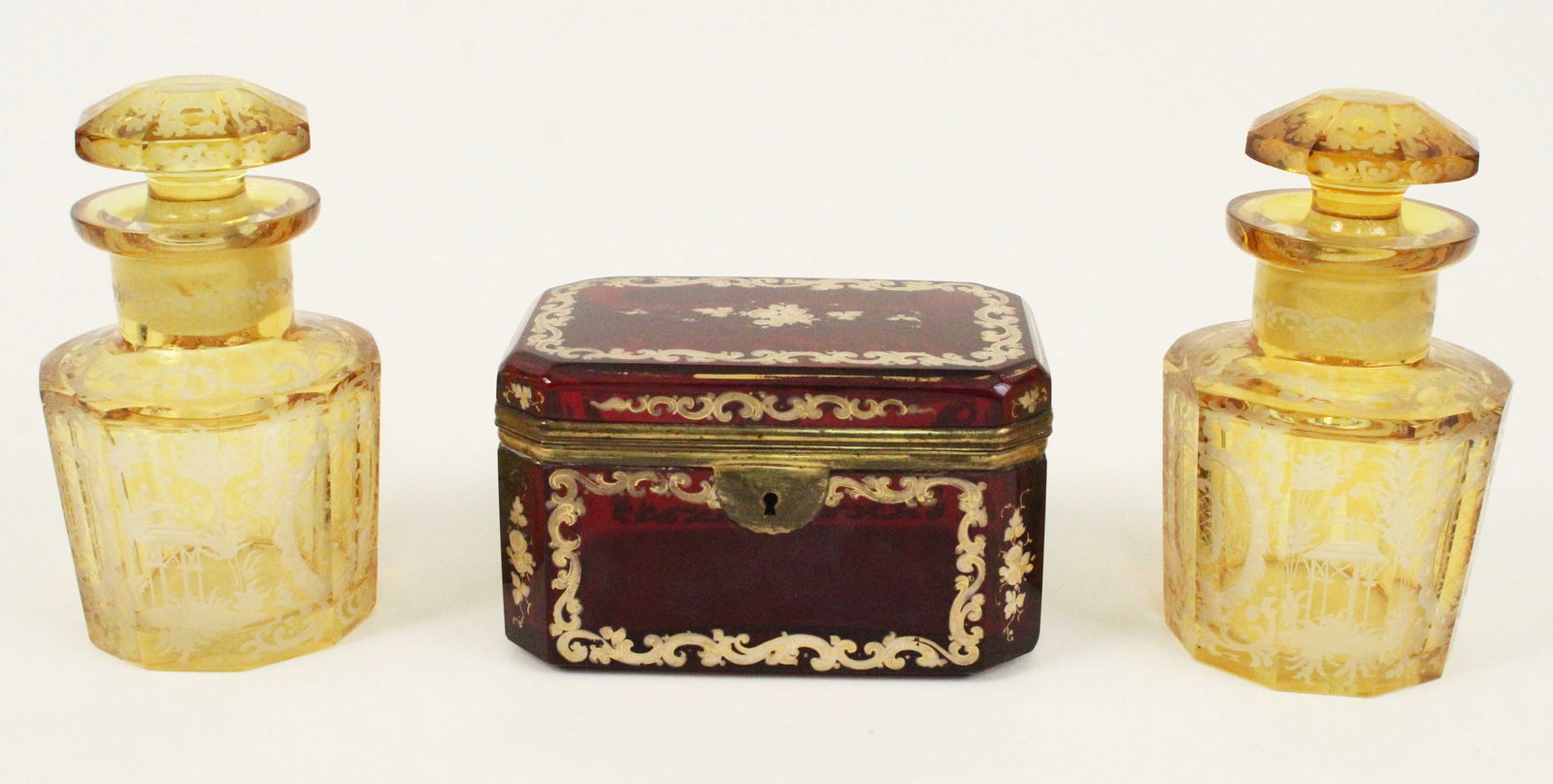 Bohemian Ruby Jewelry Box & Amber Bottles (1 of 8)