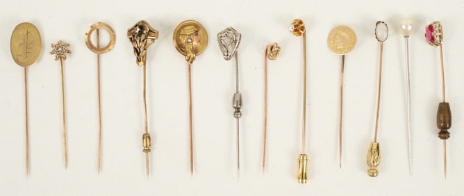 Group of (11) 10K,14K, & 18K Gold Stick Pins